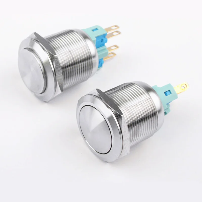

22mm Metal Button Switch No Lamp Self-reset High Head Flat Head Spherical Stainless Steel Waterproof Spot Switch 1NO 1NC