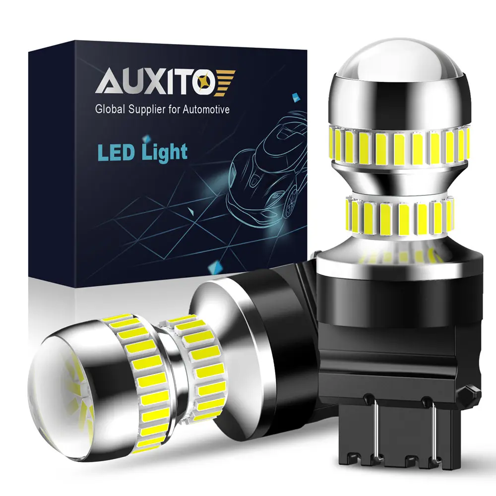 AUXITO T25 светодиодный 3157 3156 3057 3056 P27/7 Вт светодиодный лампы 54 светодиодный 4014 SMD светодиодный лампы заднего сигналы стояночного тормоза 12V Янтарная белого и красного цветов