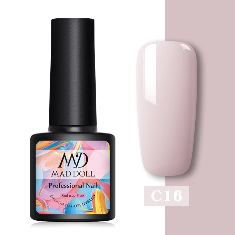 C16 MAD DOLL, 8 мл, УФ-гель для ногтей, розовое золото, блестки, блестки, замачиваются, УФ Гель-лак, Цветной Гель-лак для ногтей, сделай сам, лак для ногтей - Цвет: C16