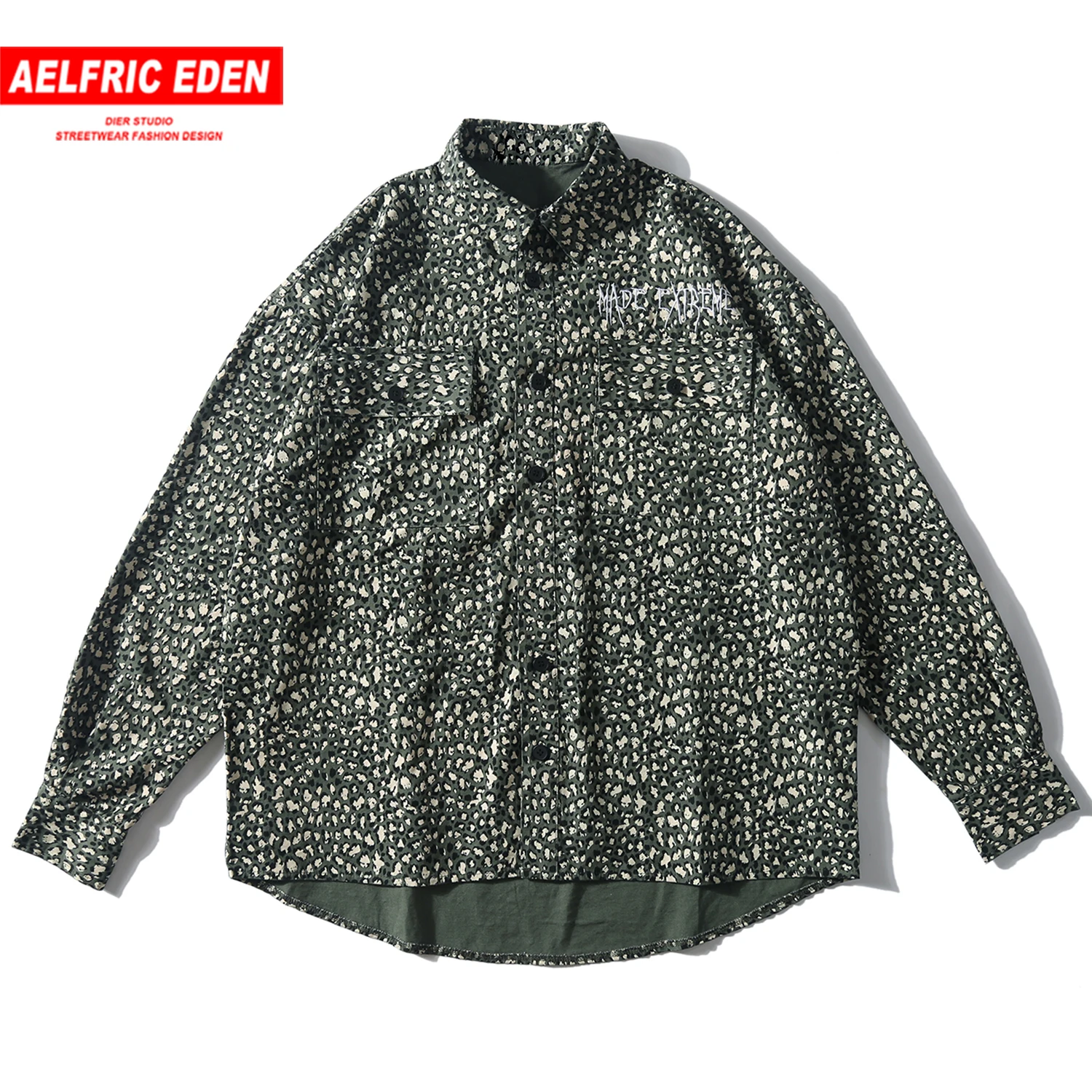 Aelfric Eden модные мужские рубашки с леопардовым принтом в стиле хип-хоп Harajuku с вышитыми буквами Топы Повседневная хлопковая уличная одежда с длинным рукавом