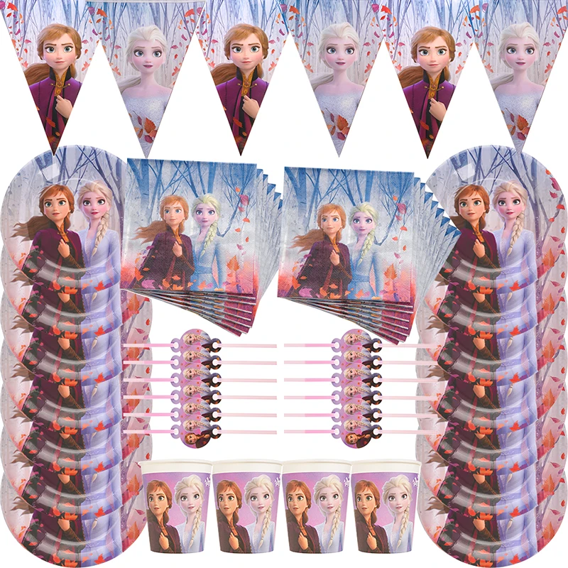Happy Birthday Frozen theme 2 праздничные атрибуты Посуда для Девочек Комплект праздничных принадлежностей и вечеринка Girlfriend party party