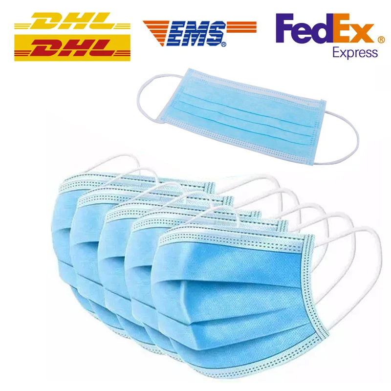 

Mask DHL/FEDEX/EMS Face Mouth Masks Non-woven 3 layers Dustproof Disposable Earloop Masks Fast Ship
