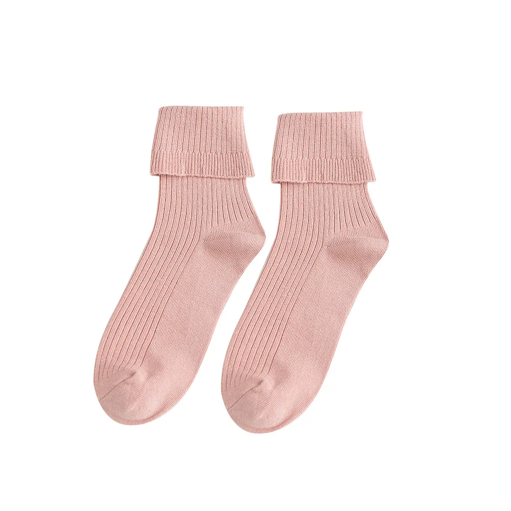 Fashion 5 Pairs Of Women Middle Tube Cotton Socks Solid Ladies Warm Flanging Socks set of women's japanese Winter Soft socks