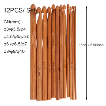 

12Pcs Bamboo Handle Crochet Hooks Knit Weave Yarn Craft Knitting Needle Wooden Crochet Hook Knitting Tools Accesories 3mm-10mm
