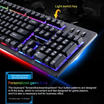 

G20 USB Backlit Computer Keyboard Wired Waterproof Manufacturer Luminous Gaming Keyboard Custom Floating Keycap Black