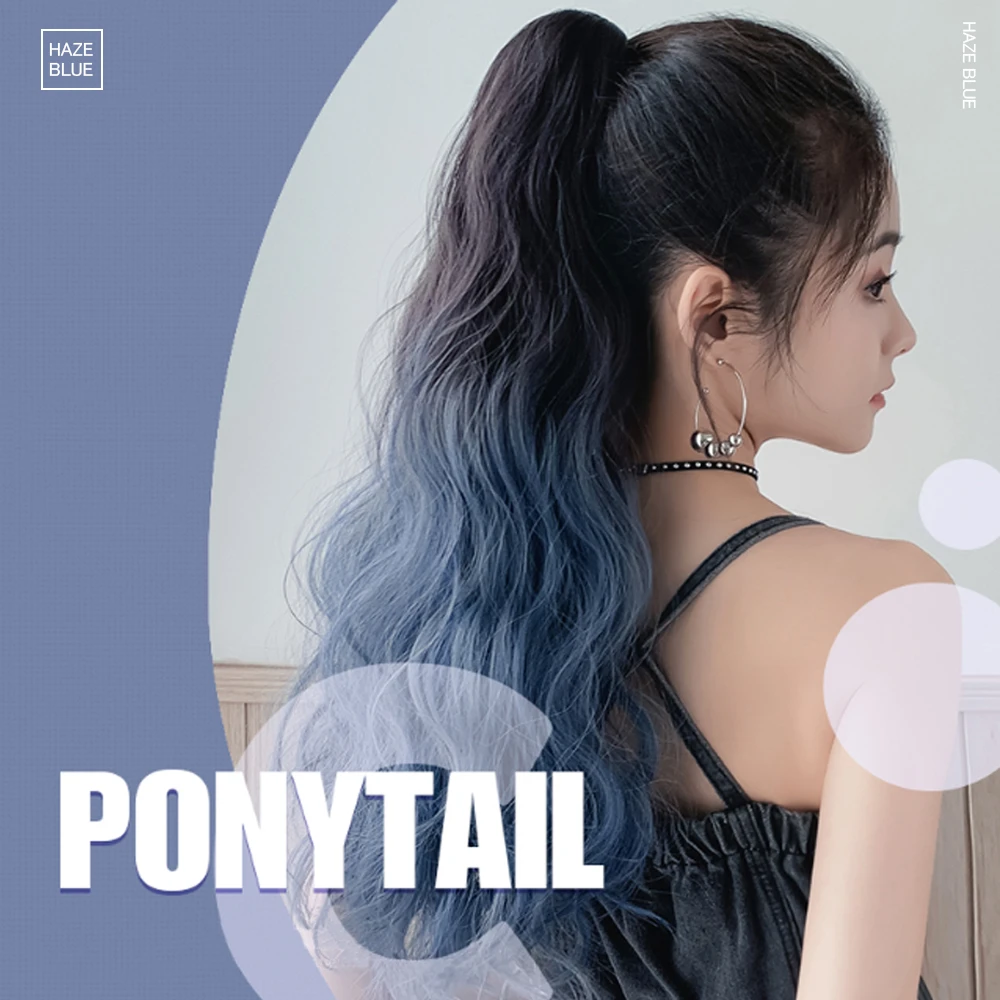 ONYX Long wave 22" Haze Blue Wavy Ponytail Extension for Women Synthetic  Ponytail Wave Clip in Hairpiece Black Fake Hair|Synthetic Ponytails| -  AliExpress