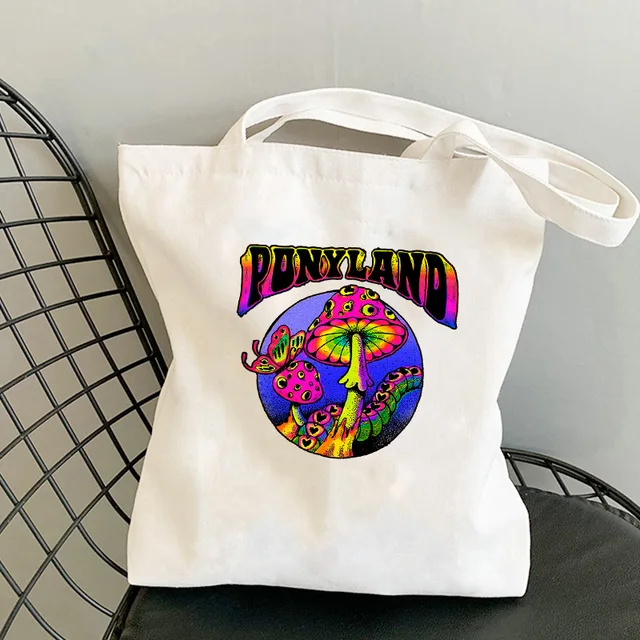 Mushroom Shoulder Bag Canvas Bag Harajuku Shopper Bag Fashion Casual Summer Shoulder Bags Tote Shopper Bag Border Collie 4