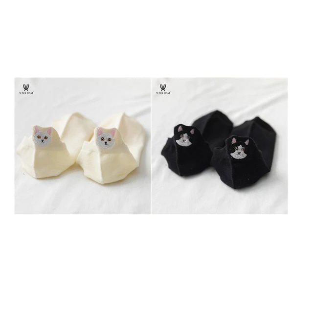 2022 cotton high-end women's boat socks animal embroidery slippers socks 6 colors cat funny ankle socks casual invisible socks B