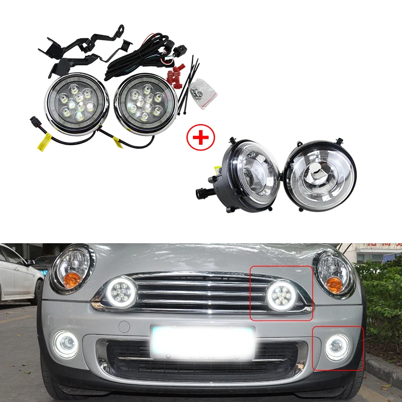 Светодиодный передний бампер мини ралли свет W/ DRL Halo для Mini Cooper R55 R57 R58 R60 R61 Countryman