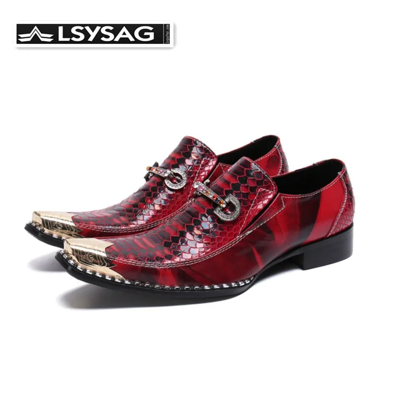 

New Fashion Crystal Men Dress Shoes Party Prom Man Formal Leather Shoes Plus Size Red Business Brogue Shoes