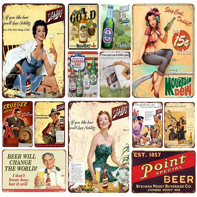 Liquor Beer Plaque/Pin Up Girl Vintage Metal Tin Sign Shabby Chic Wall Art Decor Bar Pub Market Home Iron Poster | Дом и сад