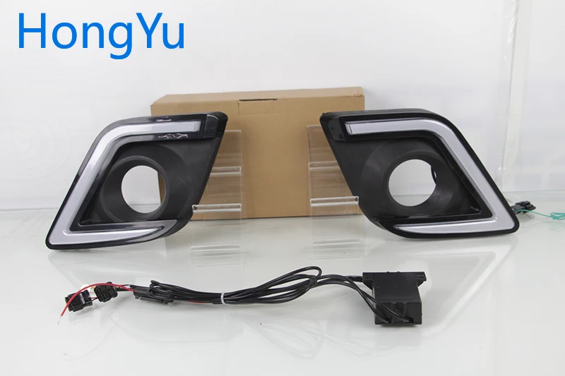 СВЕТОДИОДНЫЙ DRL для Toyota Hilux Revo Vigo дневные ходовые огни Противотуманные фары с желтым поворотным сигналом