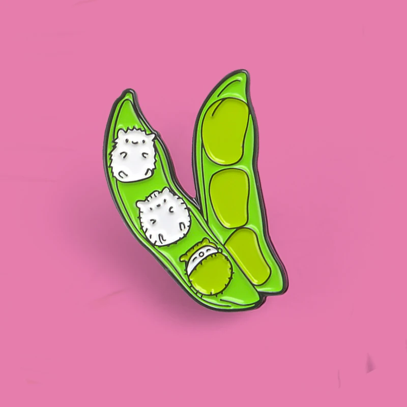 Cute Green Bean pea Hedgehog baby Brooches Enamel Pin Animal Brooch Backpack Clothes Lapel Pin Plant Badge Jewelry Gift for Kids