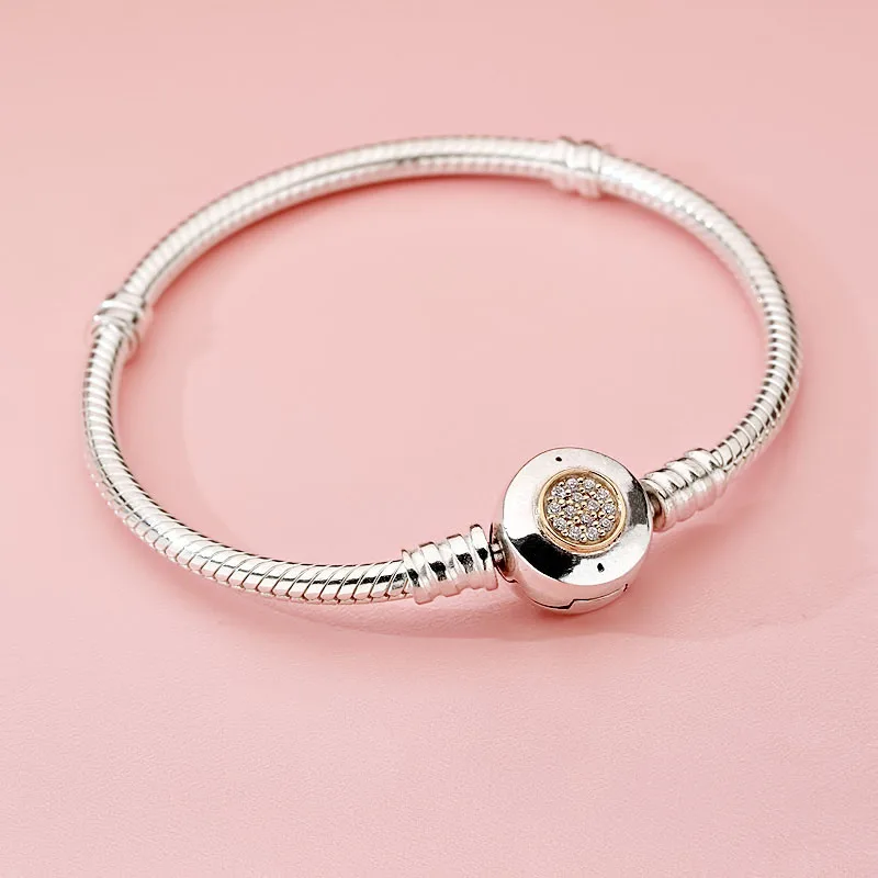 

Authentic 925 Sterling Silver Pan Bracelet Classic Snake Bone Chain New Snowflake Basic Bracelet Fit Diy Charm Women Jewelry