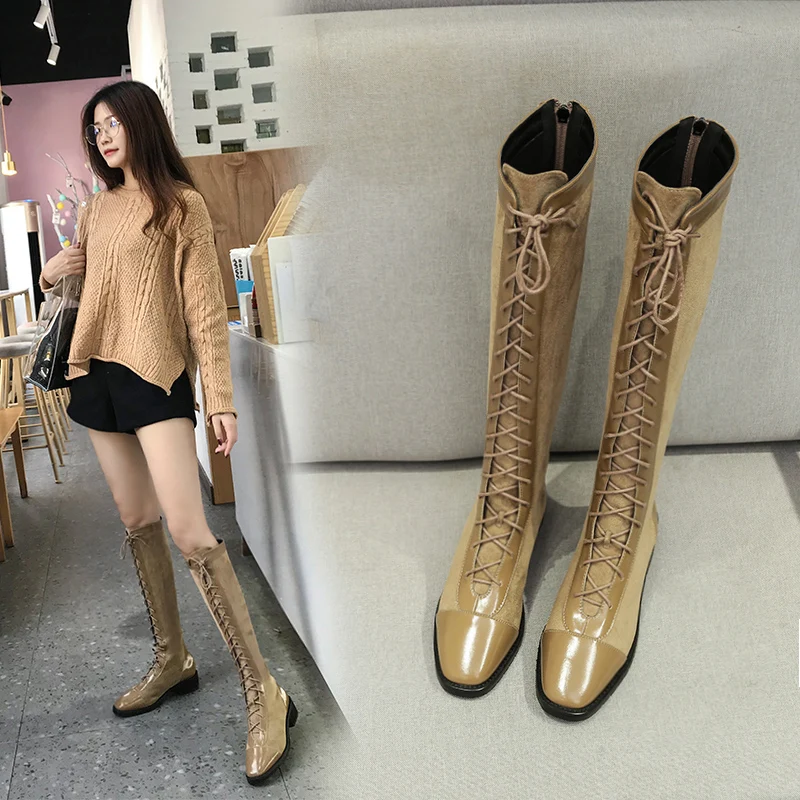 Small Chili plus Velvet after Zipper Thigh Boot Women's Versatile Martin Boots Hose Lace-up Biker winter boots women | Обувь