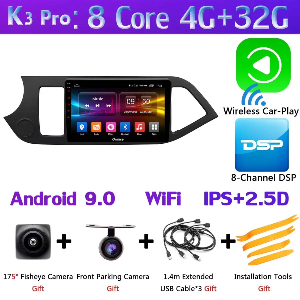 360 ° панорамный Android 9,0 4G+ 64G DSP CarPlay автомобильный мультимидийный Навигатор Радио плеер для Kia Morning Picanto 2011 2012 2013 - Цвет: K3 Pro CarPlay