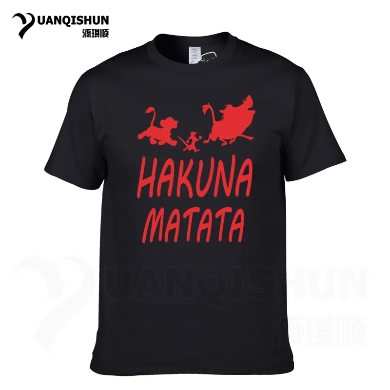 Black 4 YUANQISHUN Лев футболка King Акуна Матата с принтом короткий рукав Для мужчин футболка Повседневное забавные аниме Симба Пумба Тимон футболка - Цвет: Black 4