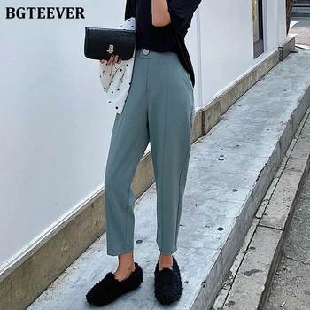 

BGTEEVER Office Ladies Pencil Pants for Women 2020 Summer Button Up Loose Suit Pants Capris Female Elegant Trousers Femme