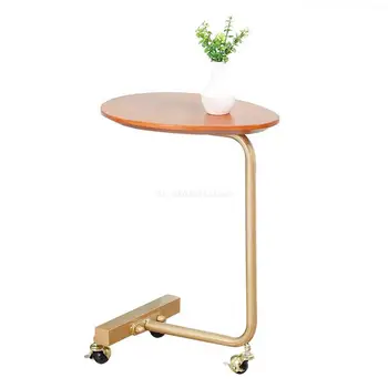 

Golden leg Creative oval small side table Mobile solid wood sofa corner coffee table lazy bedside reading table