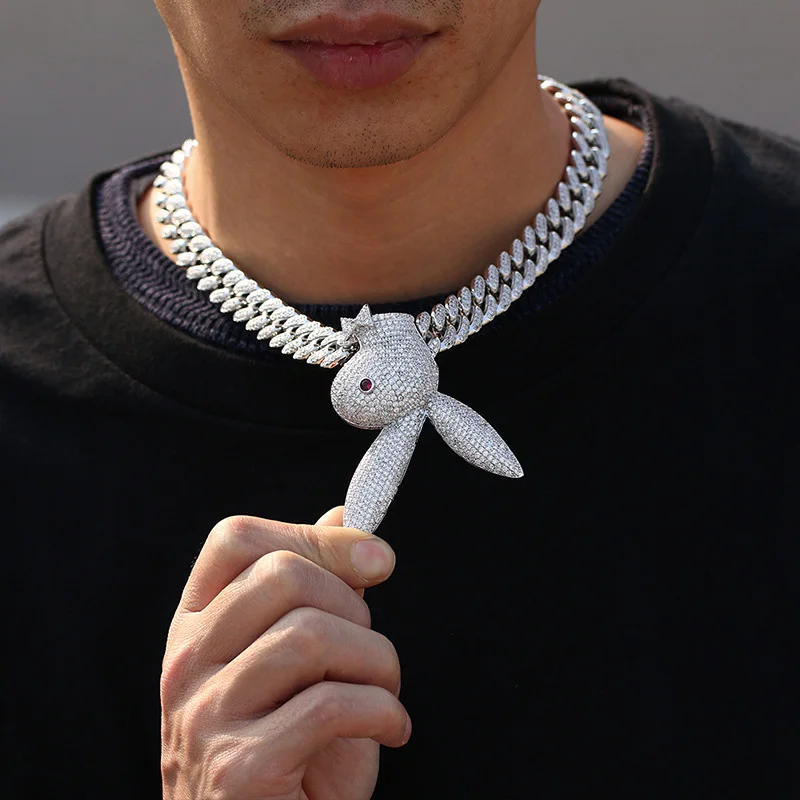 Cuban link Chain Big Rabbit Head Hip hop Pendant & Chain Necklace