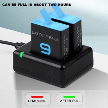 

For GoPro Hero 9 Black Dual double Channel Battery charger Fast Charging Box Fit Type C Charging Cable For Gopro 9 Accessories