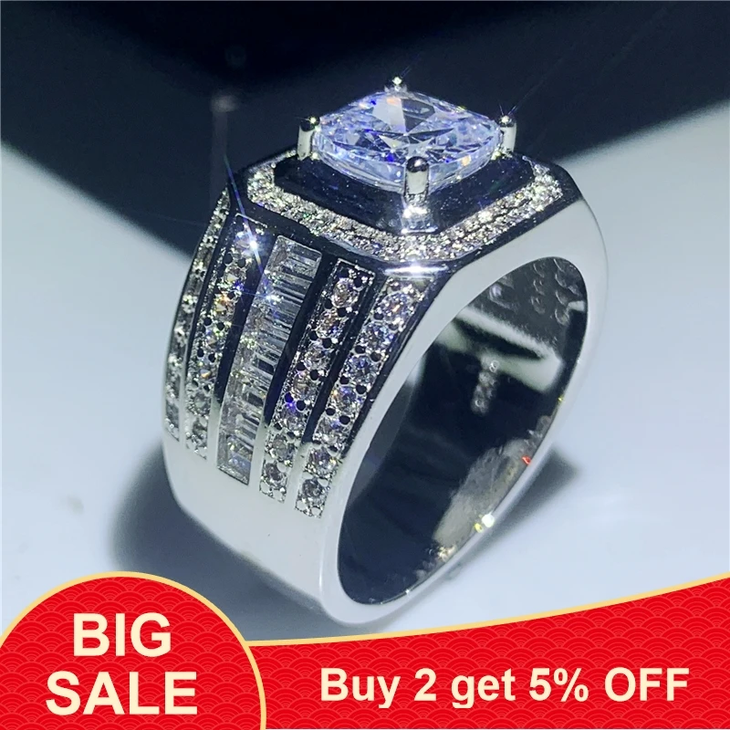 Роскошное мужское кольцо 925 пробы Серебряное 1ct AAAAA cz Камень Обручальное кольцо кольца для мужчин и женщин модные вечерние ювелирные изделия