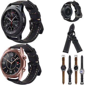 

Genuine Leather Strap for Huami Xiaomi Haylou Solar LS05/Bip/GTS for Samsung galaxy watch 3 41/S3 Frontier Classic Wristband