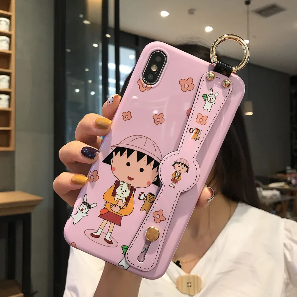 Чехол IMD для iPhone XS XR X 11 Pro Max 8 7 6 6S Plus задняя крышка чехол для телефона s с ремешком на запястье держатель Sakura Momoko Chi-bi Maruko - Цвет: only case
