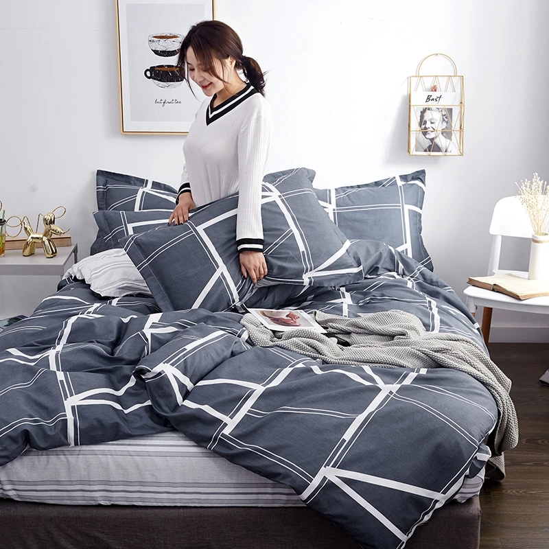 style7 Современный Семейный комплект с синим принтом, хлопок, queen King size, простыня, наволочка, пододеяльник - Цвет: style7