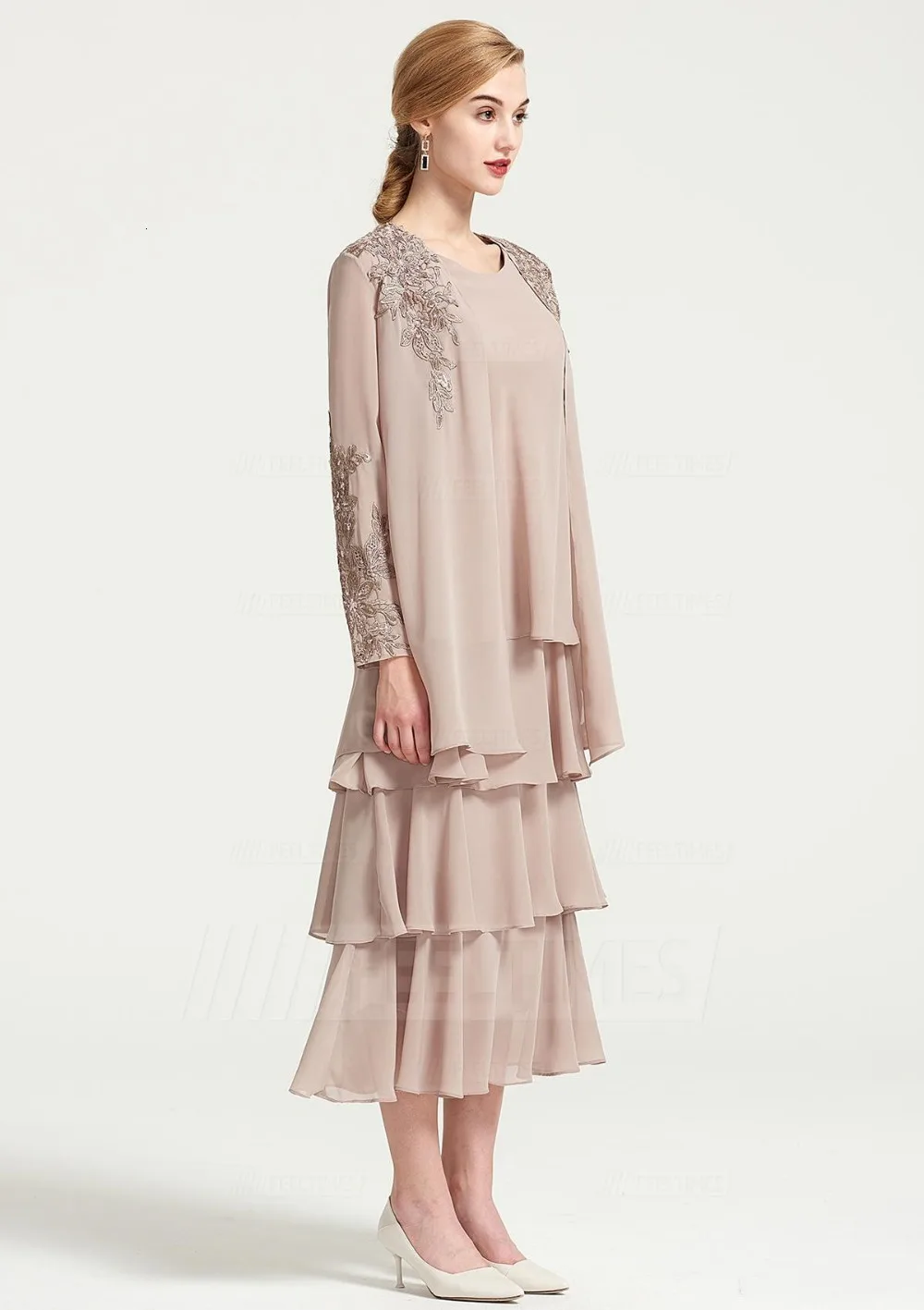 Hot9 Длинные рукава vestido de madrinha Аппликация Короткие 2 шт мать невесты платья кружева бисером вечернее платье размера плюс выпускного вечера