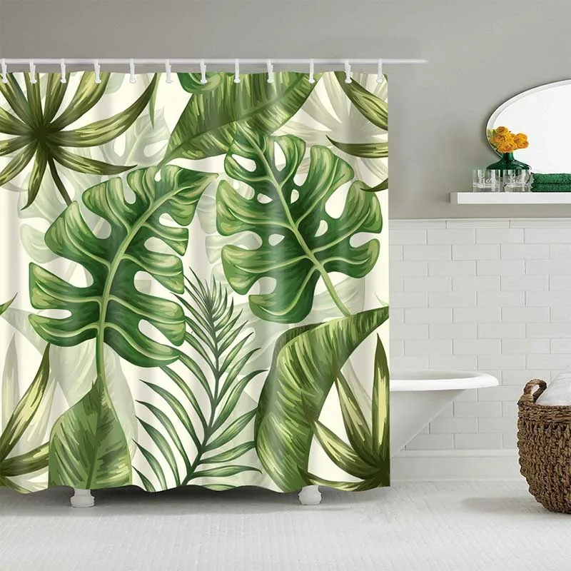 Зеленые тропические растения занавески для душа s ванная комната полиэстер водонепроницаемый занавески для душа листья печать занавески s для ванной душ - Цвет: 02