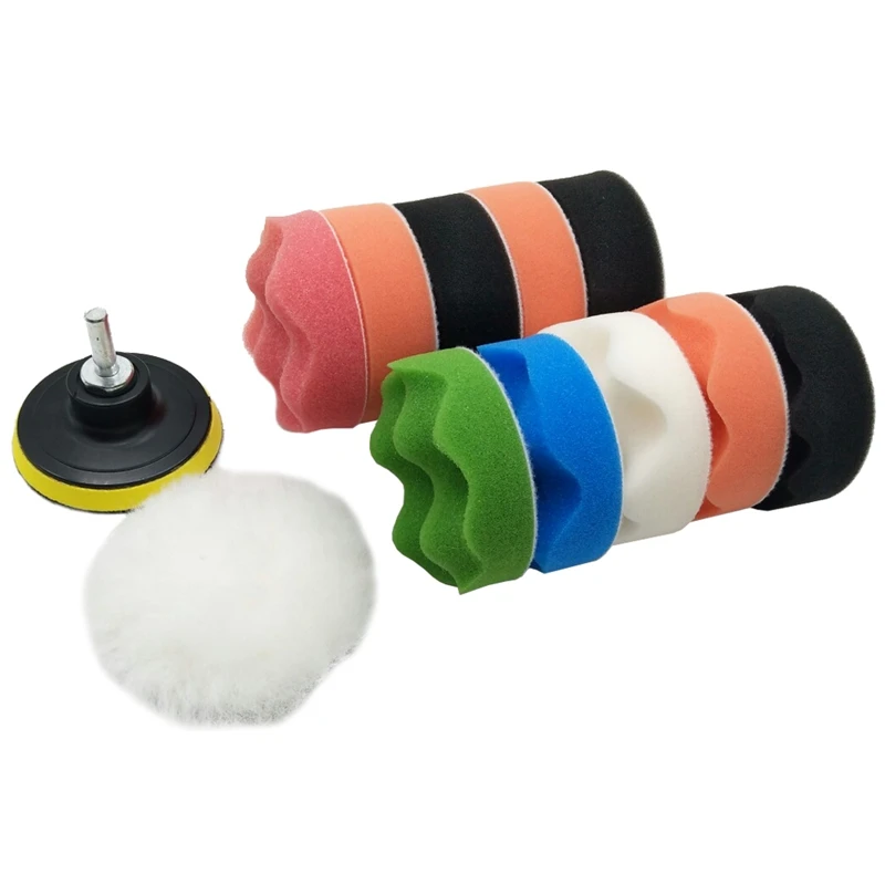 5 inch Polishing Buffing Pad Auto Car Polishers and Buffers Wax Set Pack Of 12 Pcs +M10 Drill