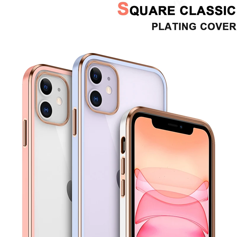 Квадратная рамка с покрытием для iPhone 12 Pro Max Mini прозрачный антиокислительный