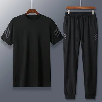 

Summer New Men's Sports Suit Fashion Breathable Quick-Drying Short-Sleeved Trousers Two-Piece Running Fitness Clothes