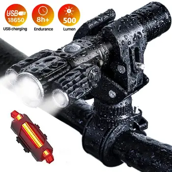 

USB Rechargeable Bright LED Bicycle Bike Front Headlight and Rear Tail Light US Flashlight