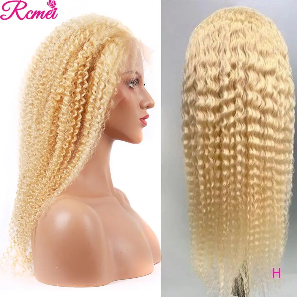 

613 Blonde Middle Part Lace Front Wig Kinky Curly Human Hair Wigs With Baby Hair Remy Brazilian Pre Plucked 13*1 Lace Wig 150%