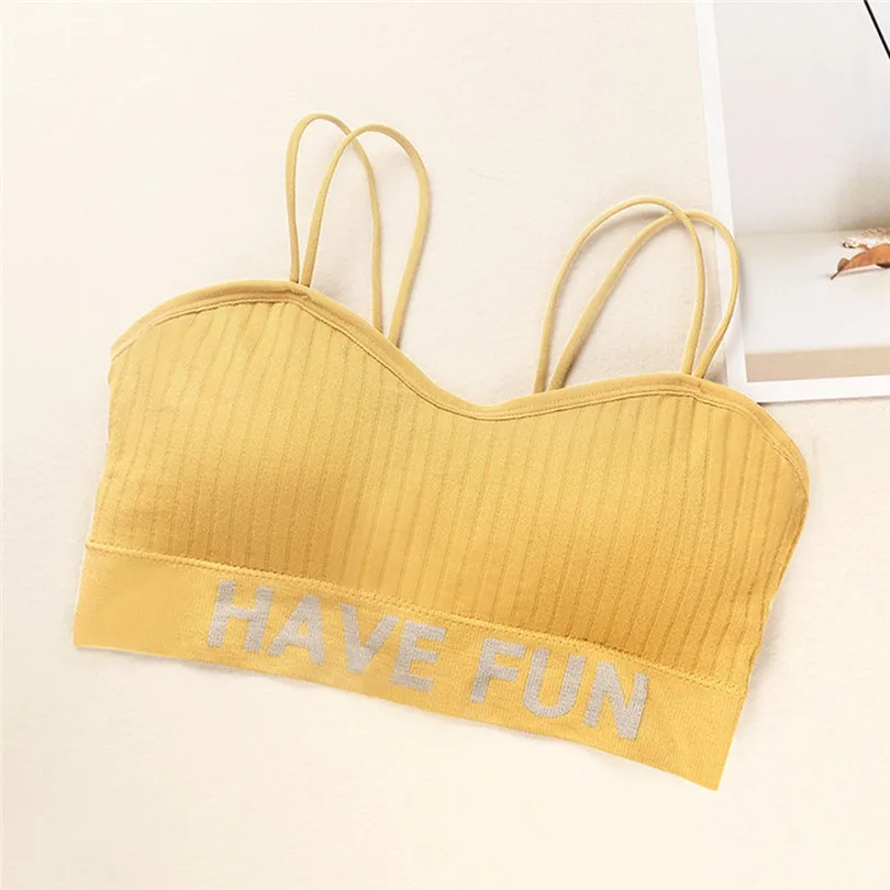 HAVE FUN Letter Print Bras For Women Sling Wrap Top Seamless Sports Bra Push Up Underwear Bralette Encaje Mujer 30DEC2717