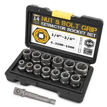 

Hi-Spec 14pc Nut and Bolt Extractor Damaged Impact Socket Tool Set Remover Set Bolt Nut Removal Socket Tool 3/8 Inch