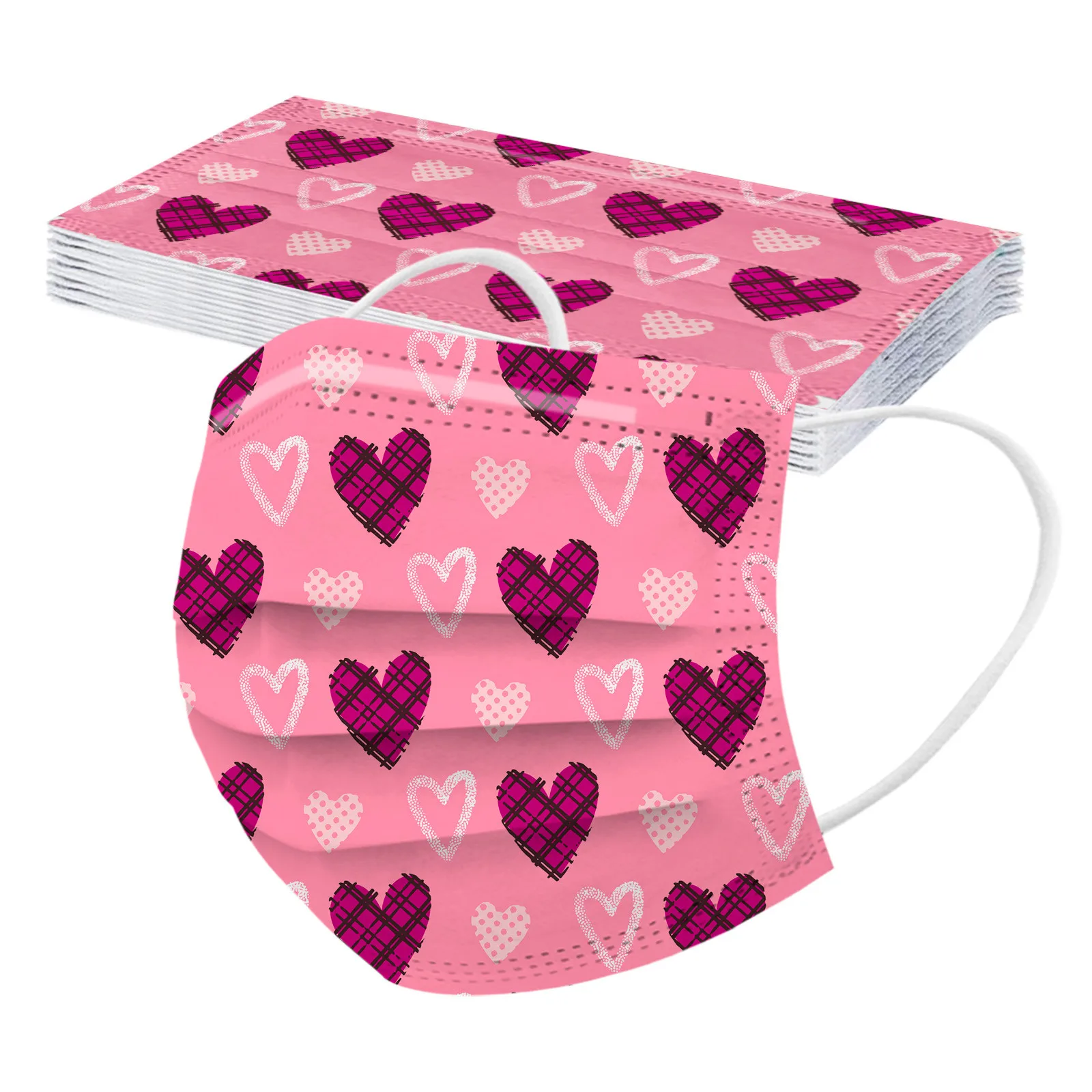 10PCS Adult Mask Valentine's Day Disposable Face Mask Sweet Heart Print Couple Breathable Three-layer Lover Mask mascarillas 2