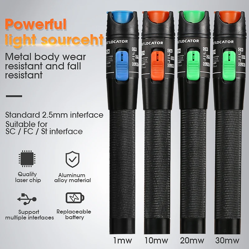Envío Gratis 5mW 30mW Localizador Visual de fallos fuente de luz roja probador de Cable de fibra óptica FC/ST/SC Cable de parche herramienta de prueba de AUA-30