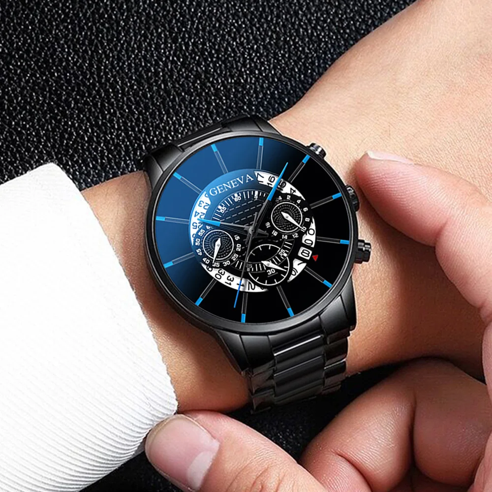 Geneva Brand New Men's Quartz Watch European And American New Design Fashion Casual Stainless Steel Calendar Men's Watch