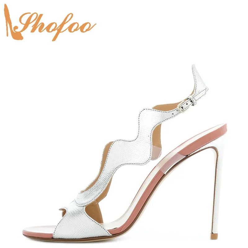 

Silver Stiletto Slingback Women Sandals High Heels Open Toe Buckle Strap Ladies Summer New Fashion Shoes Large Size 14 15 Shofoo