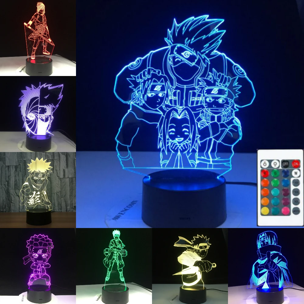 Аниме Наруто лампа Uzumaki СВЕТОДИОДНЫЙ Ночник светильник Sasuke Kakashi Hatake детская