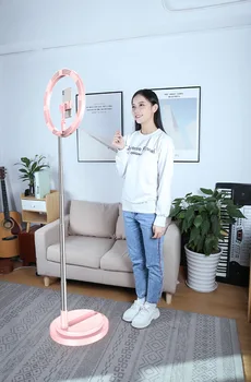 

Dimmable Round Base LED Ring Light Portable Folding Selfie Phone Stand Telescopic Fill Light Universal Selfie LED Ring Lamp