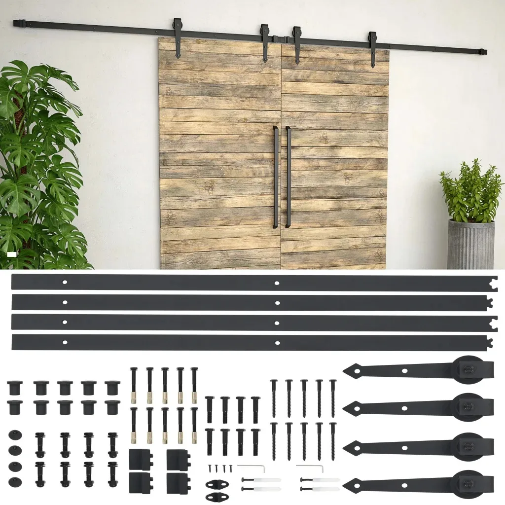 VidaXL Steel Sliding Barn Wood Door Hardware Kit 2x183cm Sliding Track Kit Slide Hanging Rail For