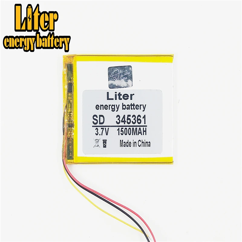 3 line 3.7V 1500mAh 345361 Lithium Polymer Li-Po li ion Rechargeable Battery cells For Mp3 MP4 MP5 GPS PSP mobile bluetooth