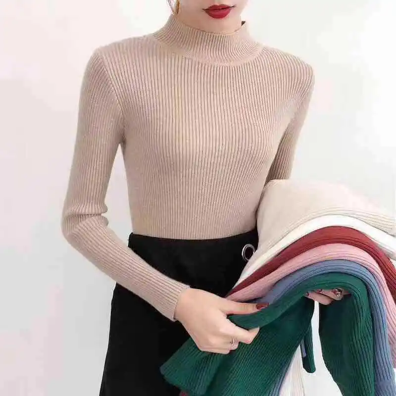 Bonjean Knitted Jumper Autumn Winter Tops Turtleneck Pullovers Casual Sweaters Women Shirt Long Sleeve Short Slim Sweater Girls