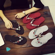 Womens Flip Flops Diamond Flats Slippers Beach Shoes Crystal Outdoor Platform Sandals Ladies Casual Fashion Shoes HIGH Quality