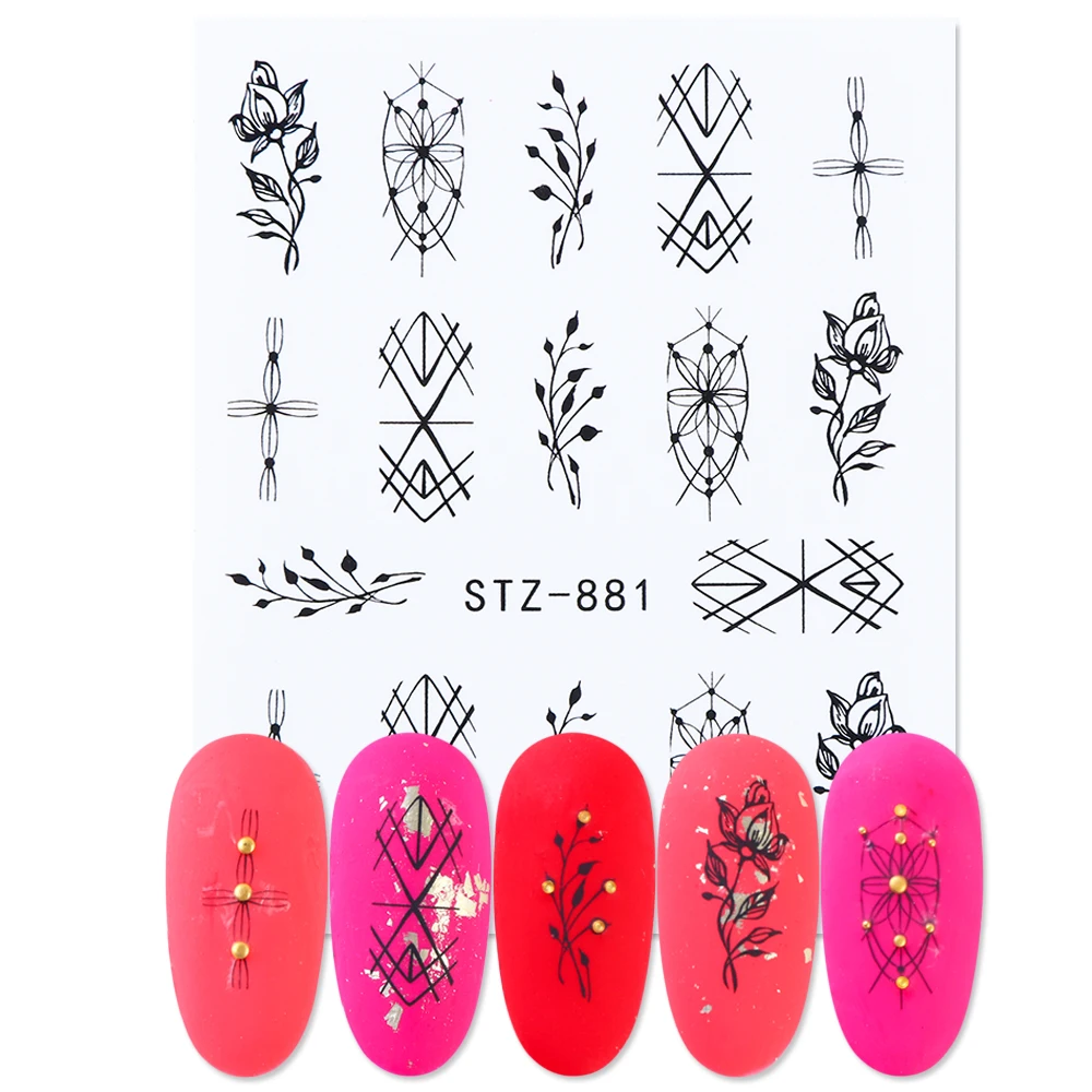 1 шт переводные наклейки для ногтей с линейным цветочным узором для украшения ногтей слайдер для ногтей водяной знак, маникюр Фольга CHSTZ645 - Цвет: STZ881