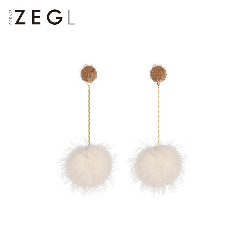 

ZEGL autumn and winter hair ball earrings female net red temperament earrings earrings silver needle plush earrings pendant